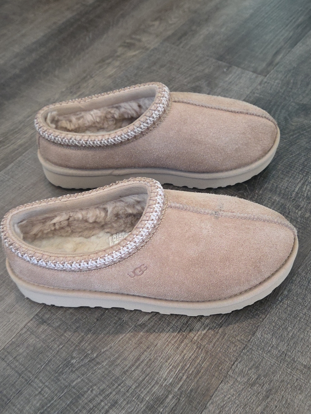 UGG 8 Women's Light Tan Tasman Suede Shearling Slip-On Mules